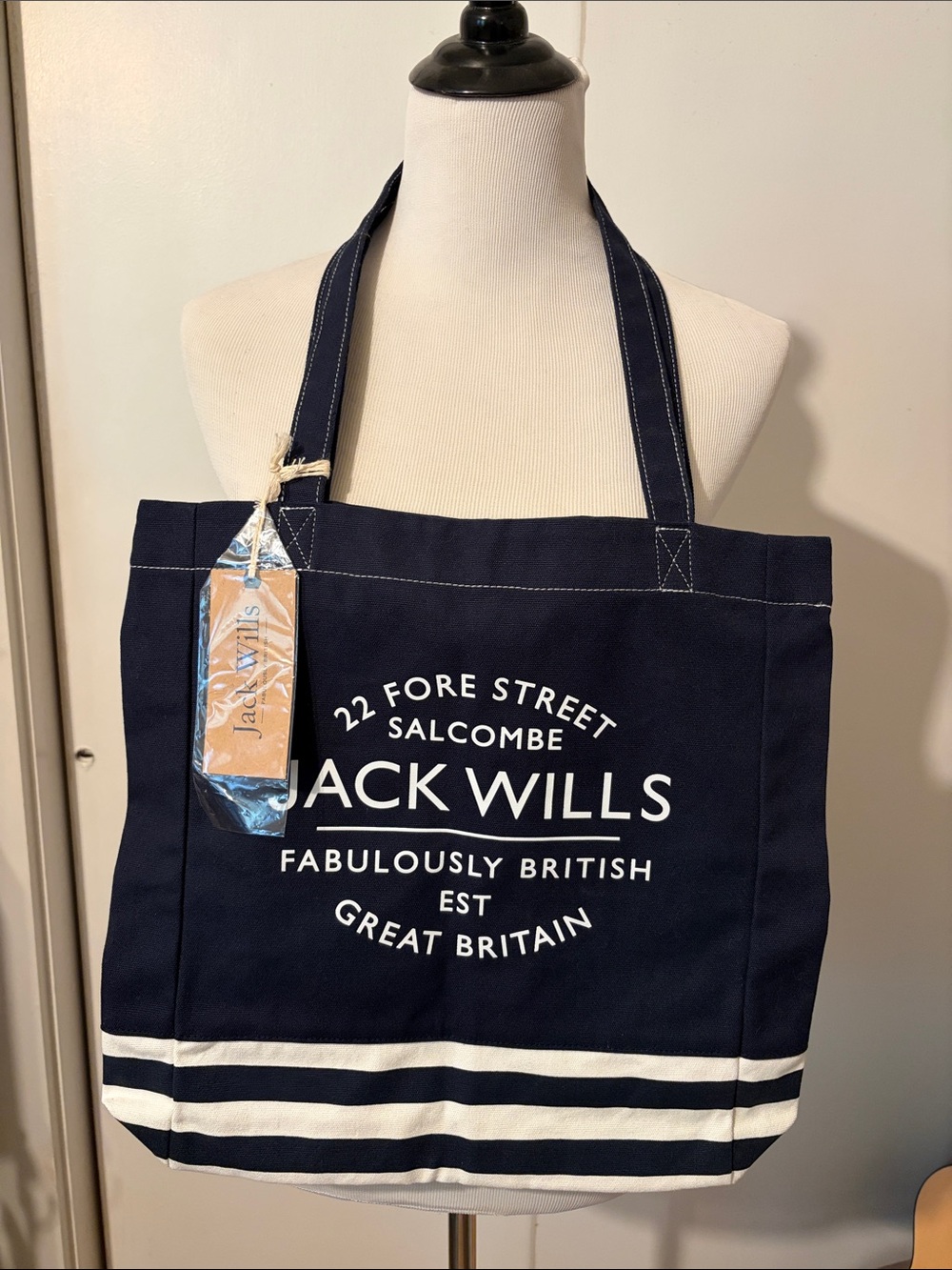 Jack Wills Navy and White Canvas Beach Tote